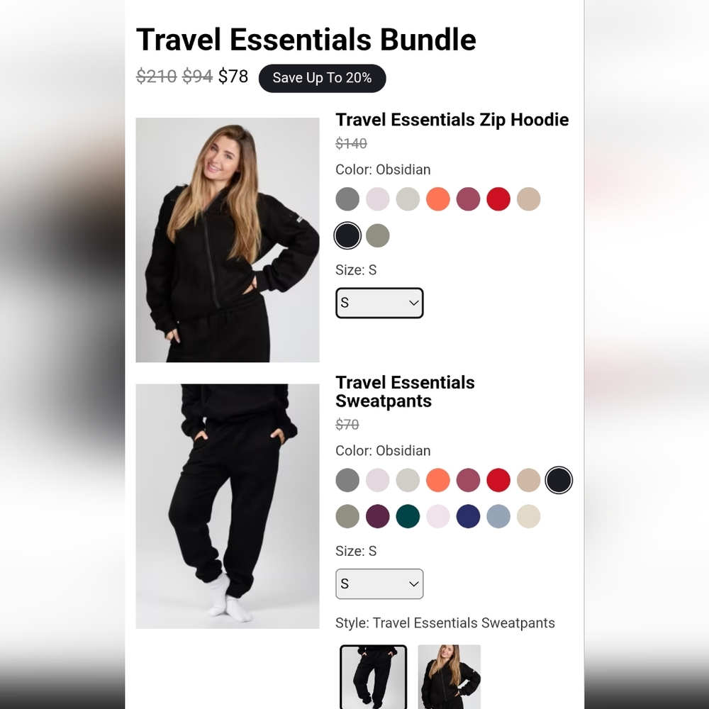 Black Travel Essentials Hoodie and Sweatpants Set. Brand New!